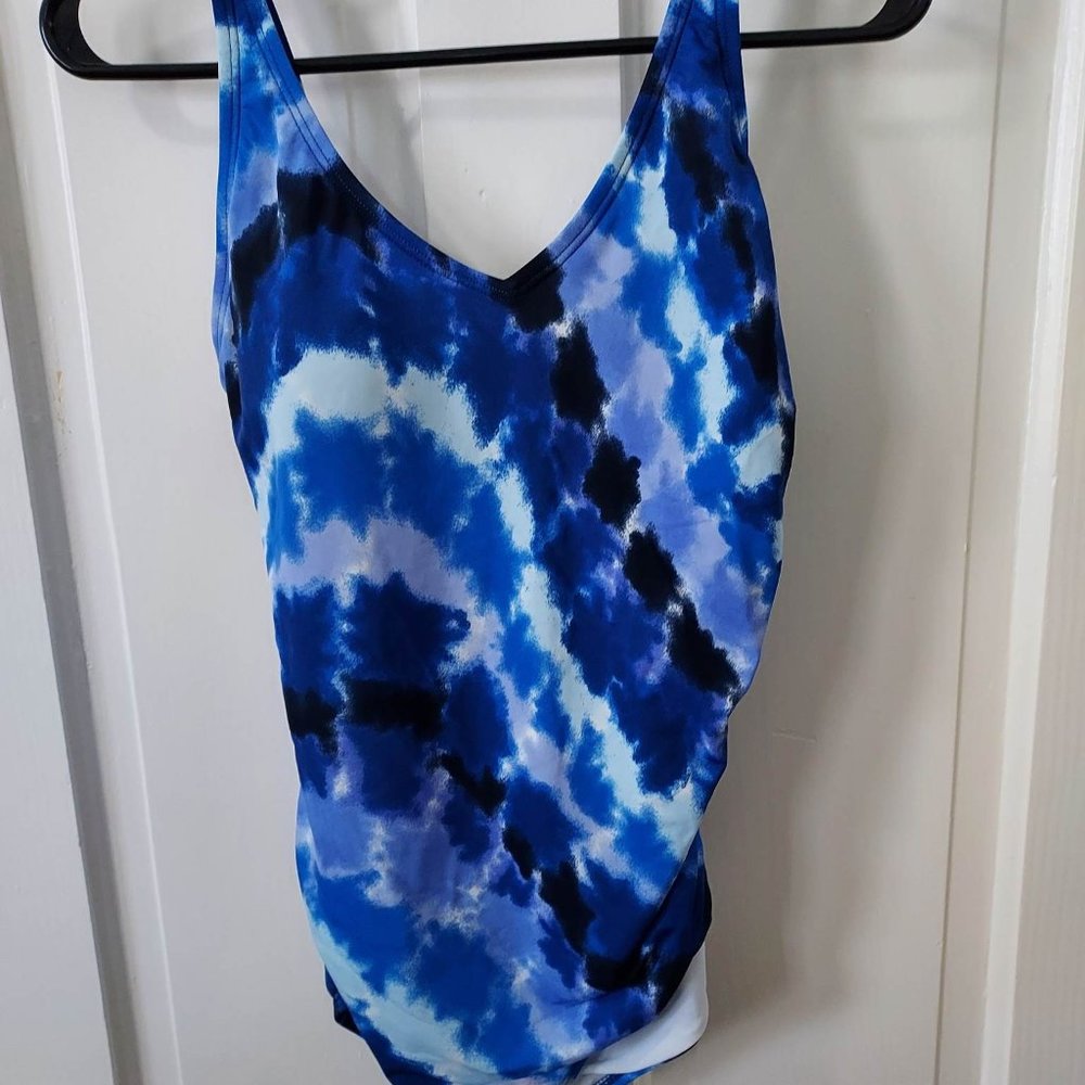 Speedo Sz 12 one piece swimsuit blue tie dye design